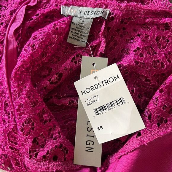 LOVE X DESIGN Lace Sheer Panel Knee Length Dress Berry Color Size XS - Picture 7 of 8